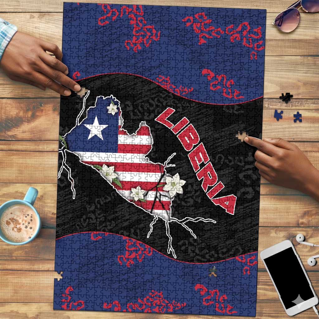 Liberia Puzzle Map With Pepper Flowers Scratch Texture