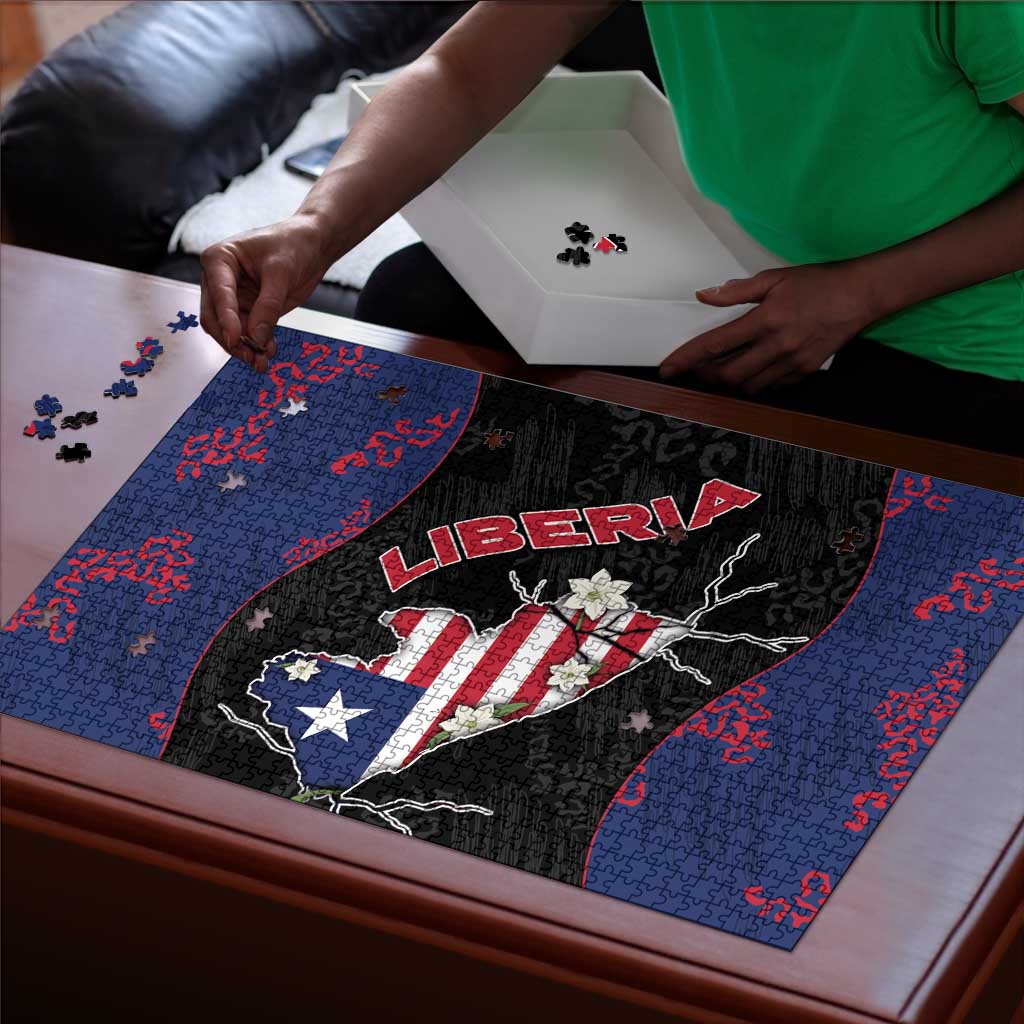 Liberia Puzzle Map With Pepper Flowers Scratch Texture