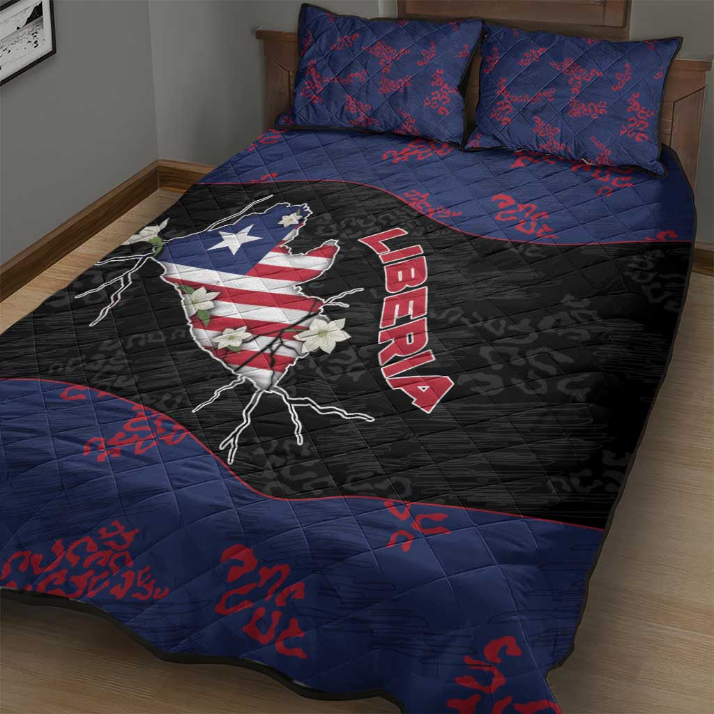 Liberia Quilt Bed Set Map With Pepper Flowers Scratch Texture