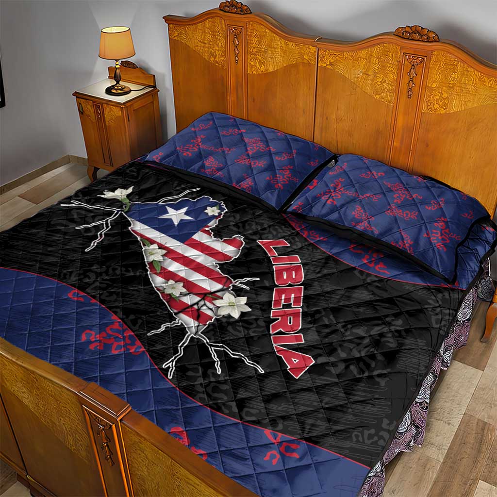 Liberia Quilt Bed Set Map With Pepper Flowers Scratch Texture