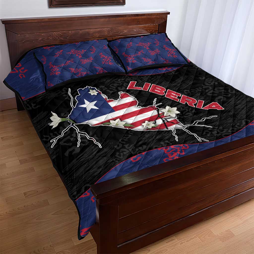 Liberia Quilt Bed Set Map With Pepper Flowers Scratch Texture