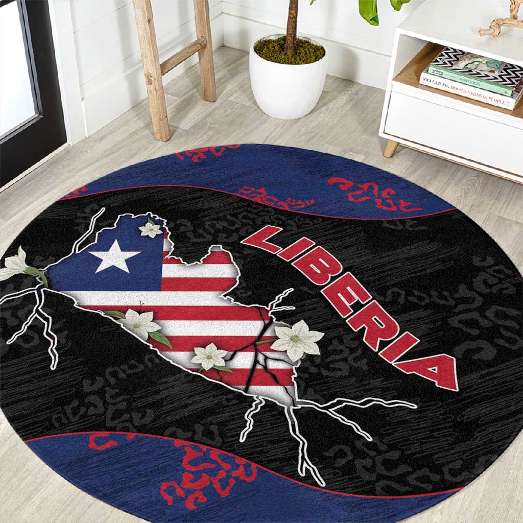Liberia Round Carpet Map With Pepper Flowers Scratch Texture