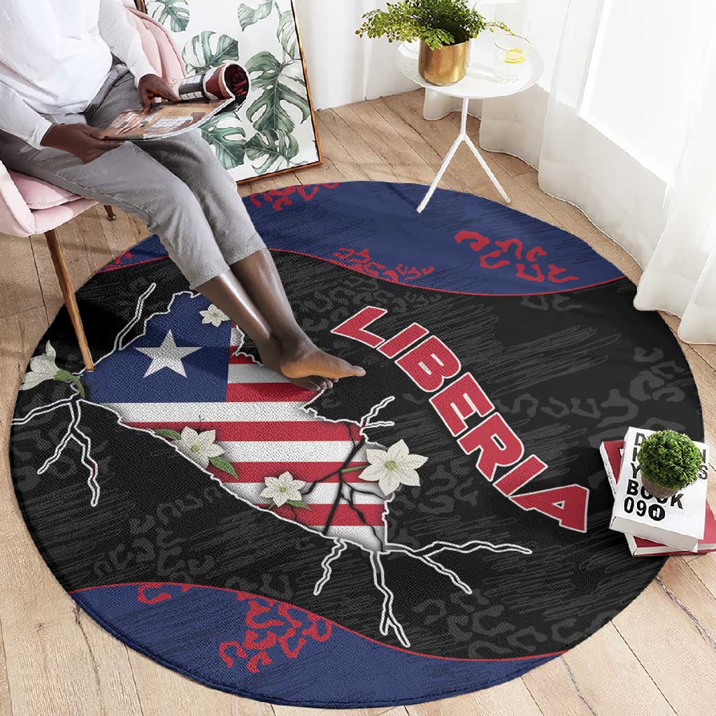 Liberia Round Carpet Map With Pepper Flowers Scratch Texture