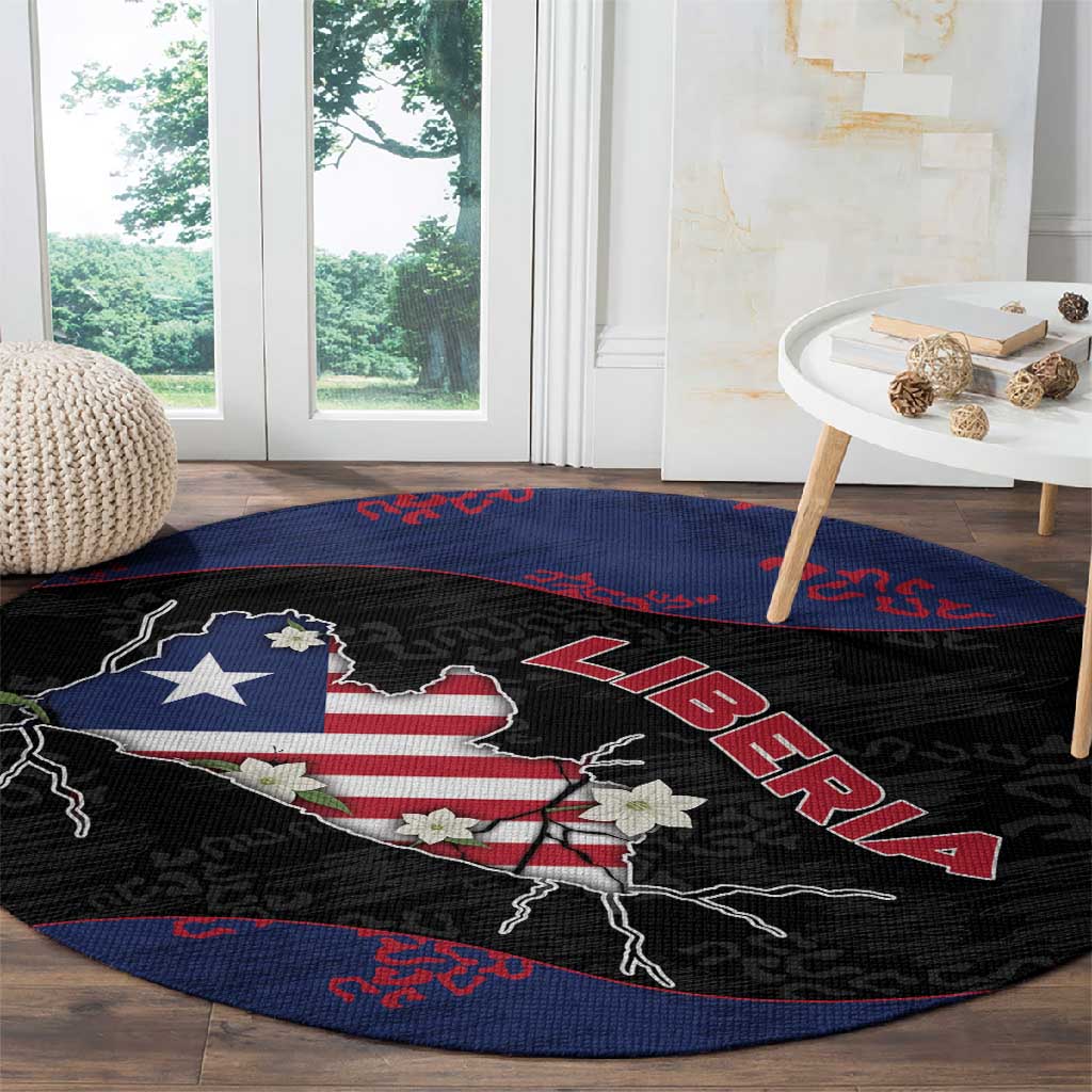 Liberia Round Carpet Map With Pepper Flowers Scratch Texture