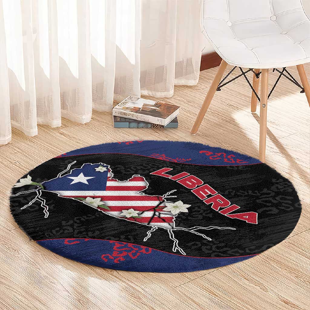 Liberia Round Carpet Map With Pepper Flowers Scratch Texture