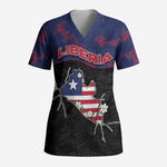 Personalized Liberia Scrub Top Map With Pepper Flowers Scratch Texture