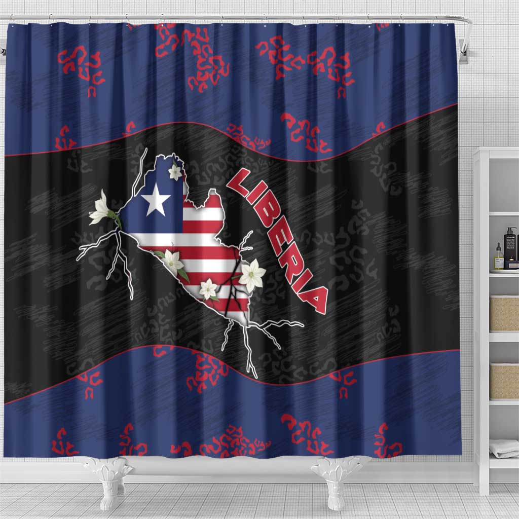 Liberia Shower Curtain Map With Pepper Flowers Scratch Texture