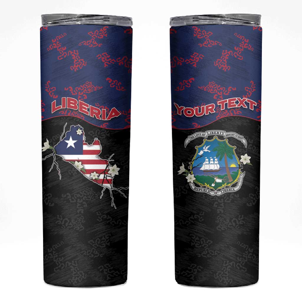 Personalized Liberia Skinny Tumbler Map With Pepper Flowers Scratch Texture