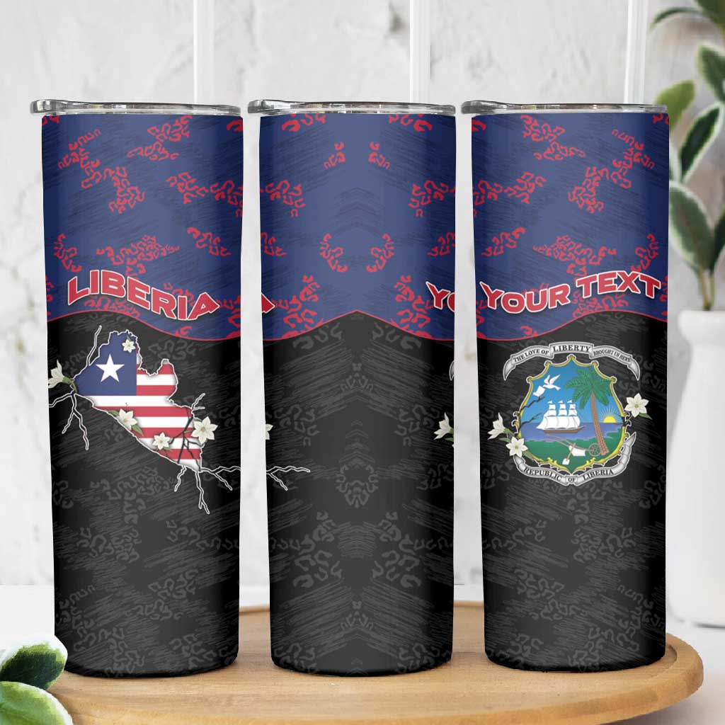 Personalized Liberia Skinny Tumbler Map With Pepper Flowers Scratch Texture