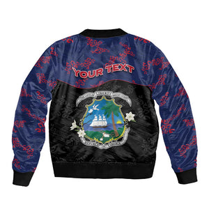 Personalized Liberia Sleeve Zip Bomber Jacket Map With Pepper Flowers Scratch Texture