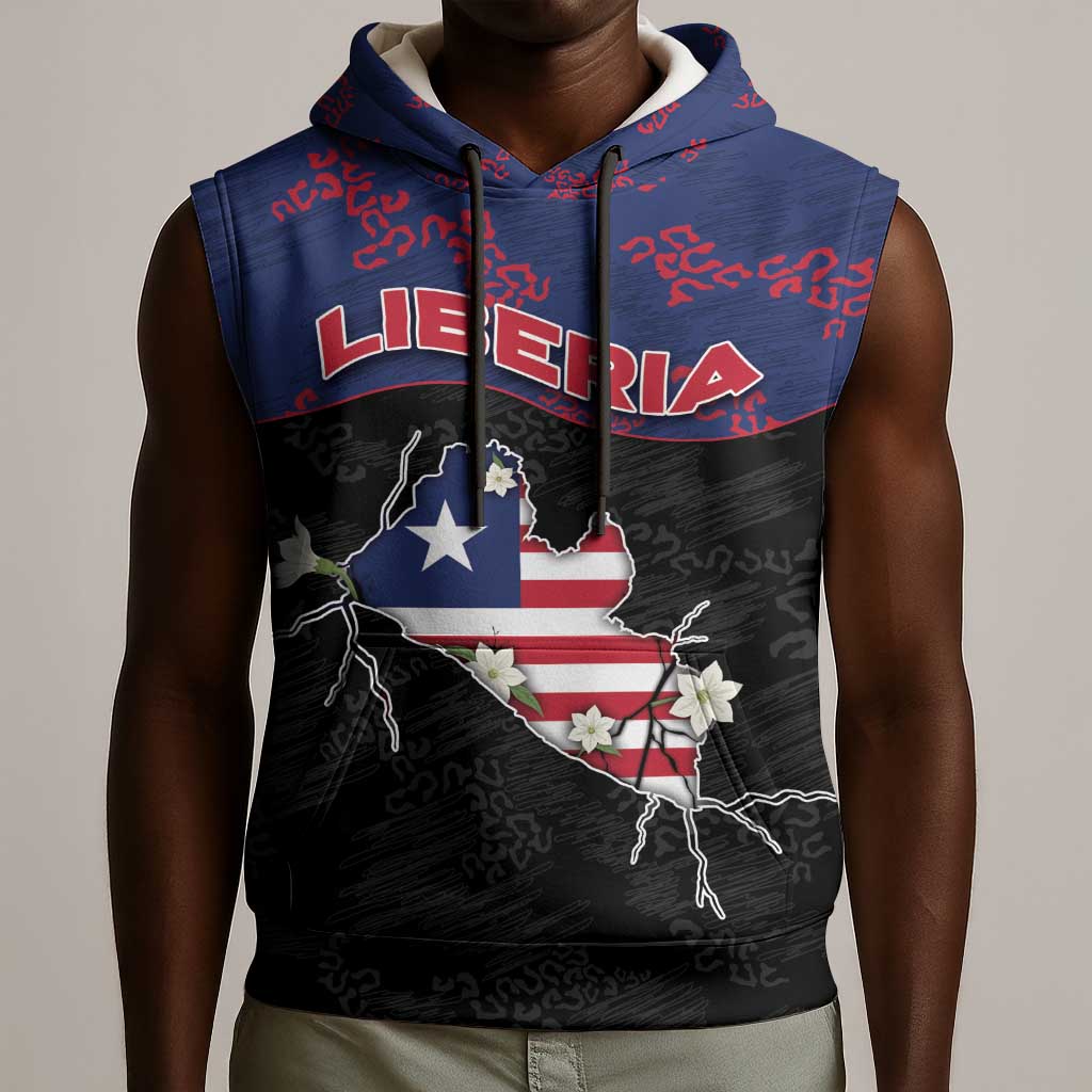 Personalized Liberia Sleeveless Hoodie Map With Pepper Flowers Scratch Texture
