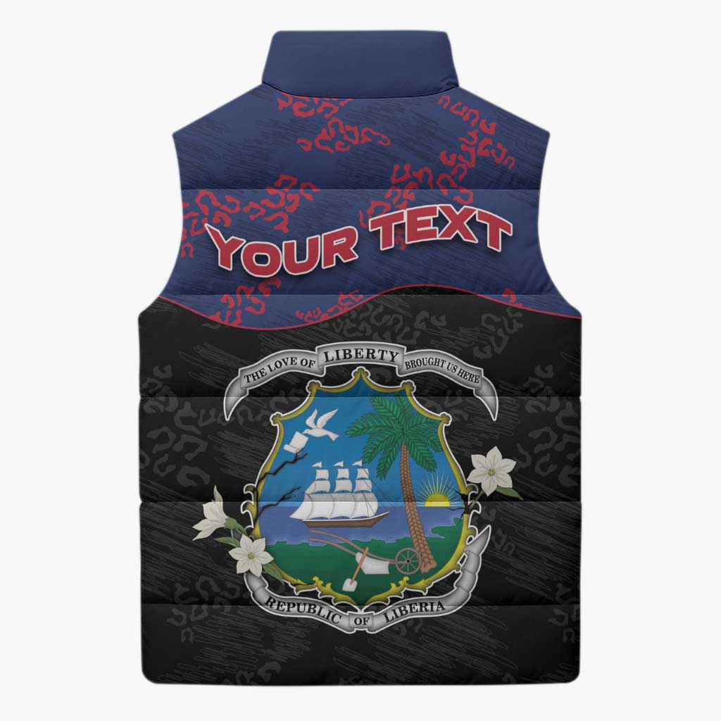 Personalized Liberia Sleeveless Puffer Jacket Map With Pepper Flowers Scratch Texture