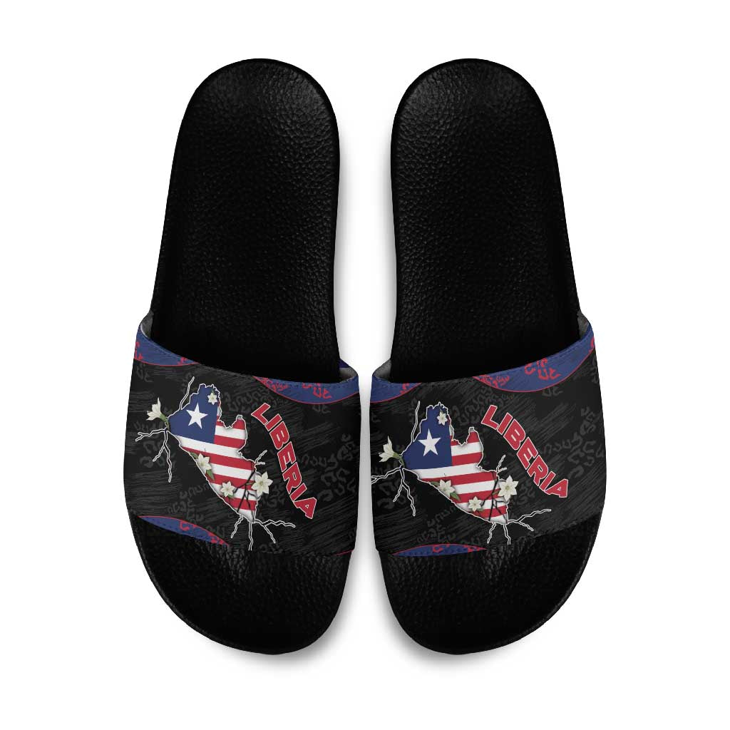 Liberia Slide Sandals Map With Pepper Flowers Scratch Texture