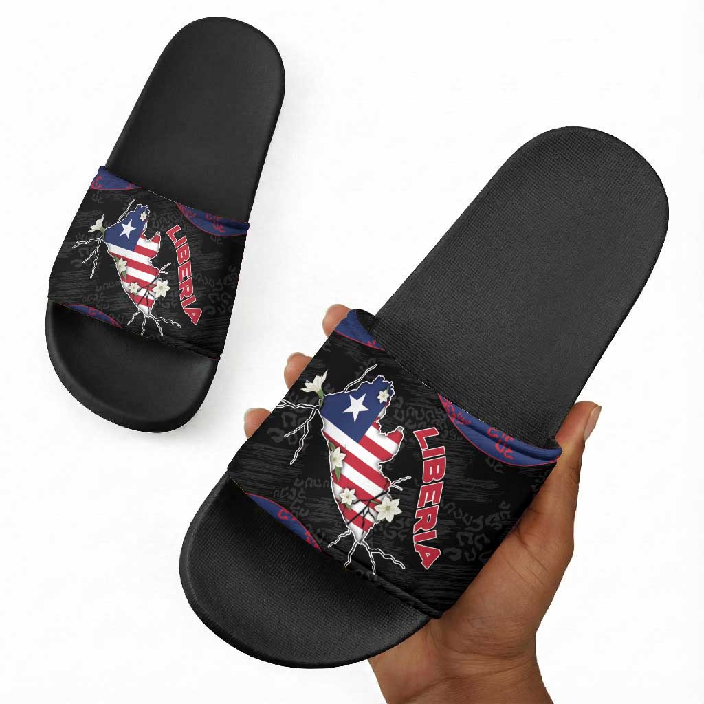 Liberia Slide Sandals Map With Pepper Flowers Scratch Texture