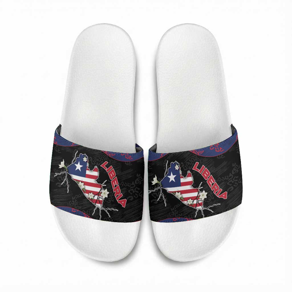 Liberia Slide Sandals Map With Pepper Flowers Scratch Texture