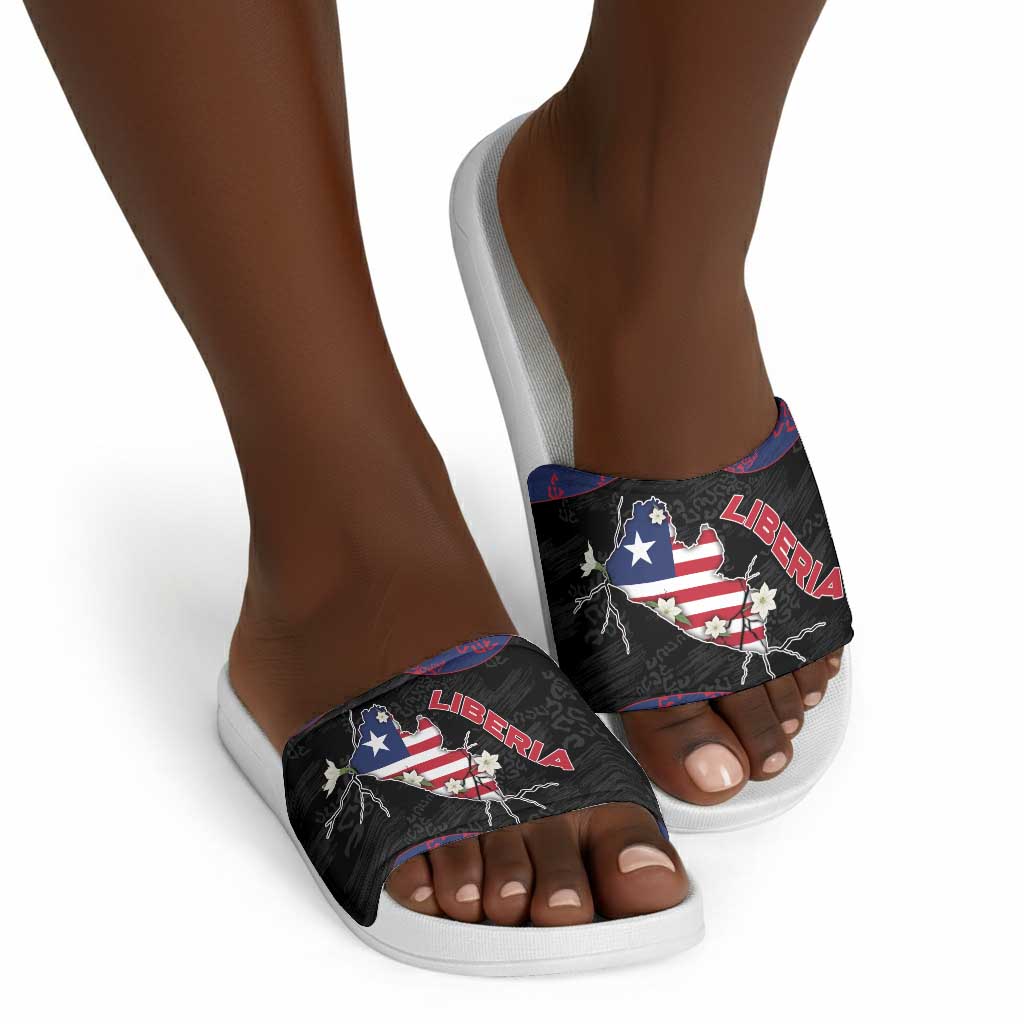 Liberia Slide Sandals Map With Pepper Flowers Scratch Texture
