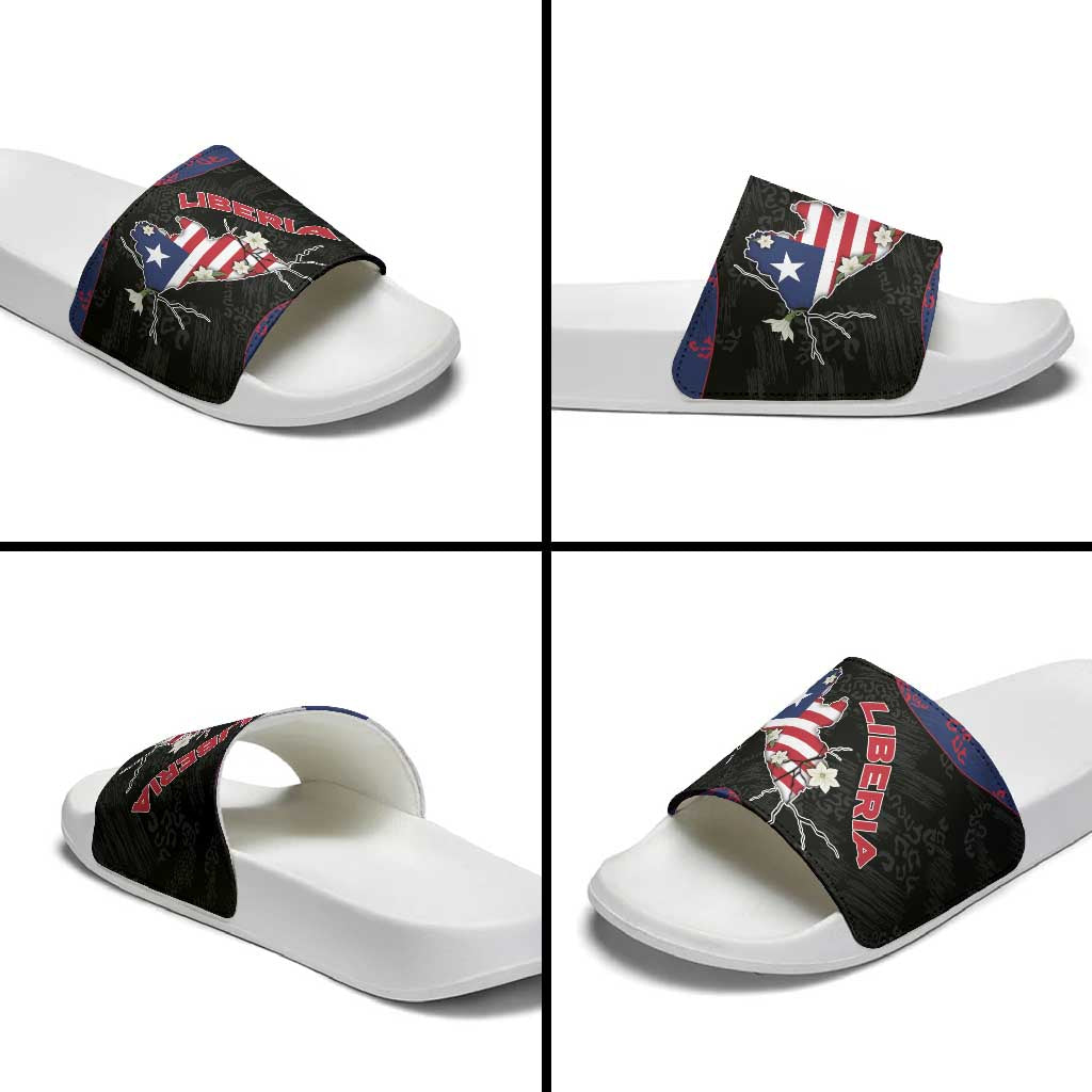 Liberia Slide Sandals Map With Pepper Flowers Scratch Texture
