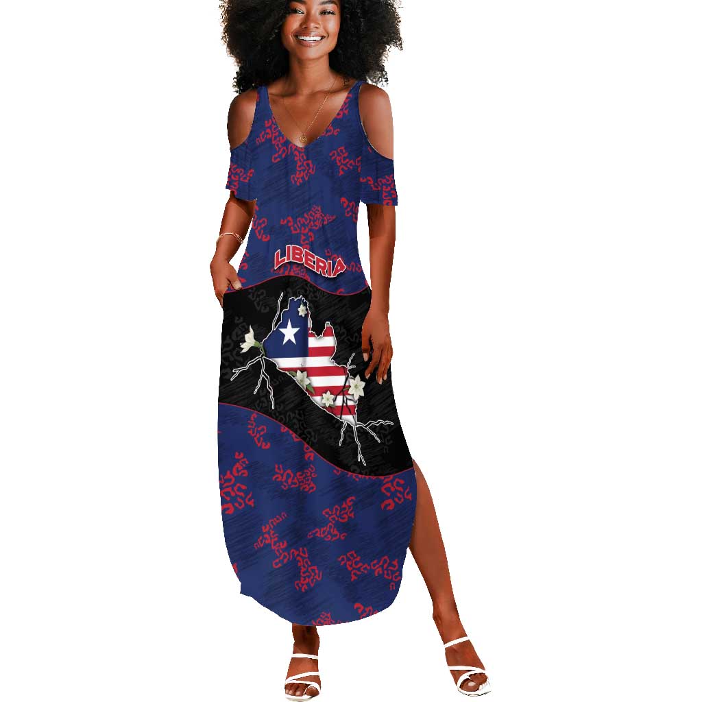 Personalized Liberia Summer Maxi Dress Map With Pepper Flowers Scratch Texture