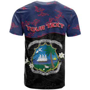 Personalized Liberia T shirt Map With Pepper Flowers Scratch Texture