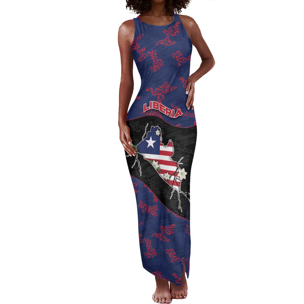 Personalized Liberia Tank Maxi Dress Map With Pepper Flowers Scratch Texture