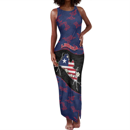 Personalized Liberia Tank Maxi Dress Map With Pepper Flowers Scratch Texture