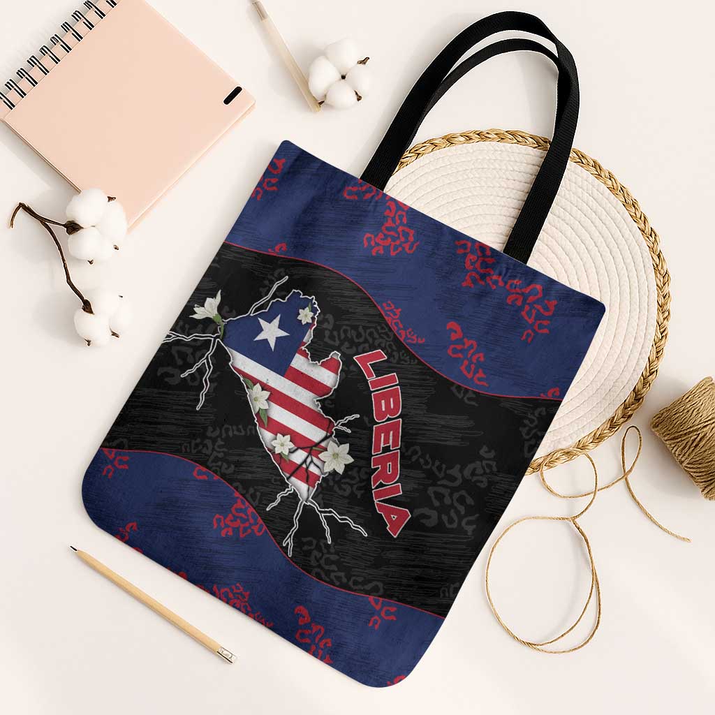 Liberia Tote Bag Map With Pepper Flowers Scratch Texture