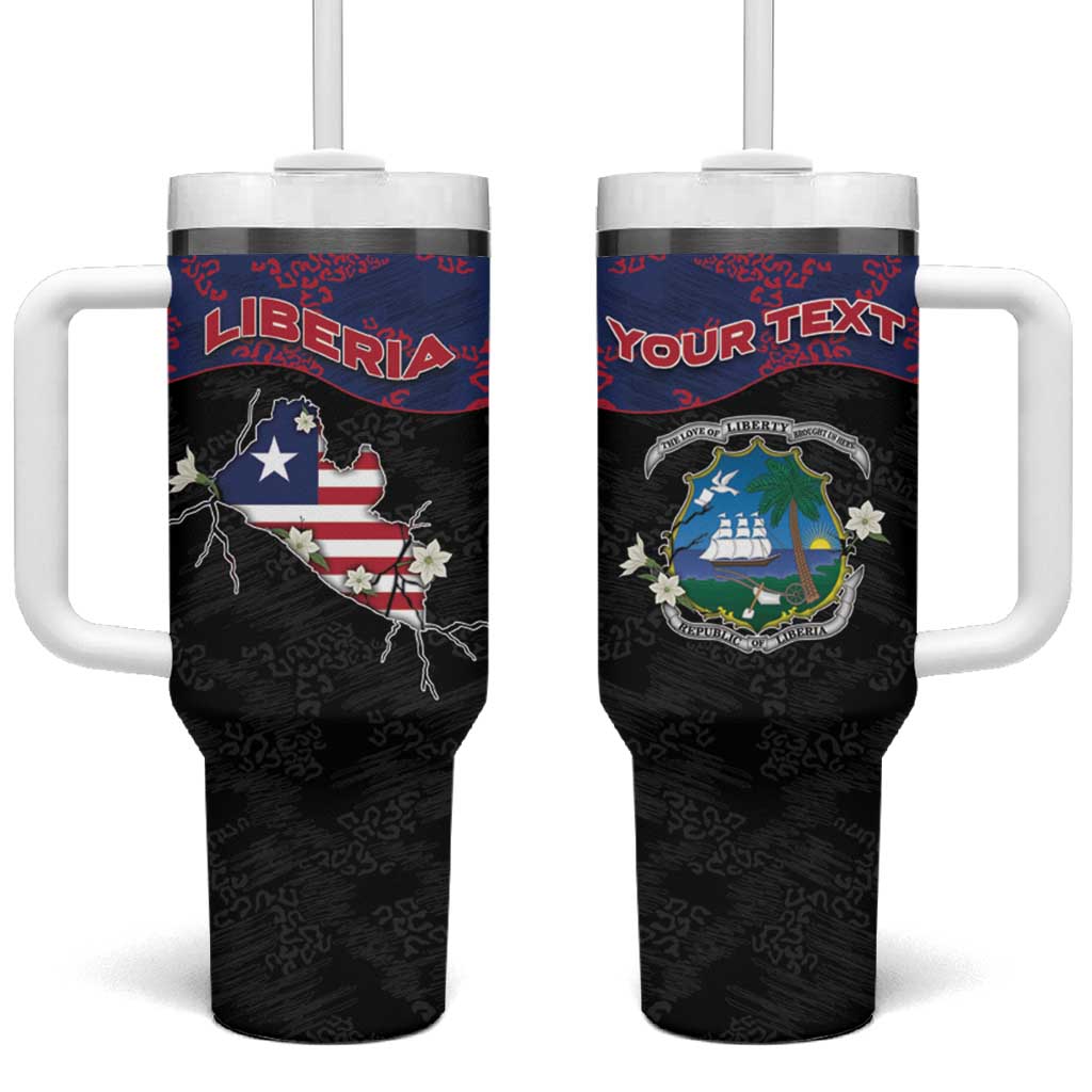 Personalized Liberia Tumbler With Handle Map With Pepper Flowers Scratch Texture