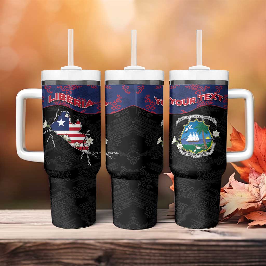 Personalized Liberia Tumbler With Handle Map With Pepper Flowers Scratch Texture
