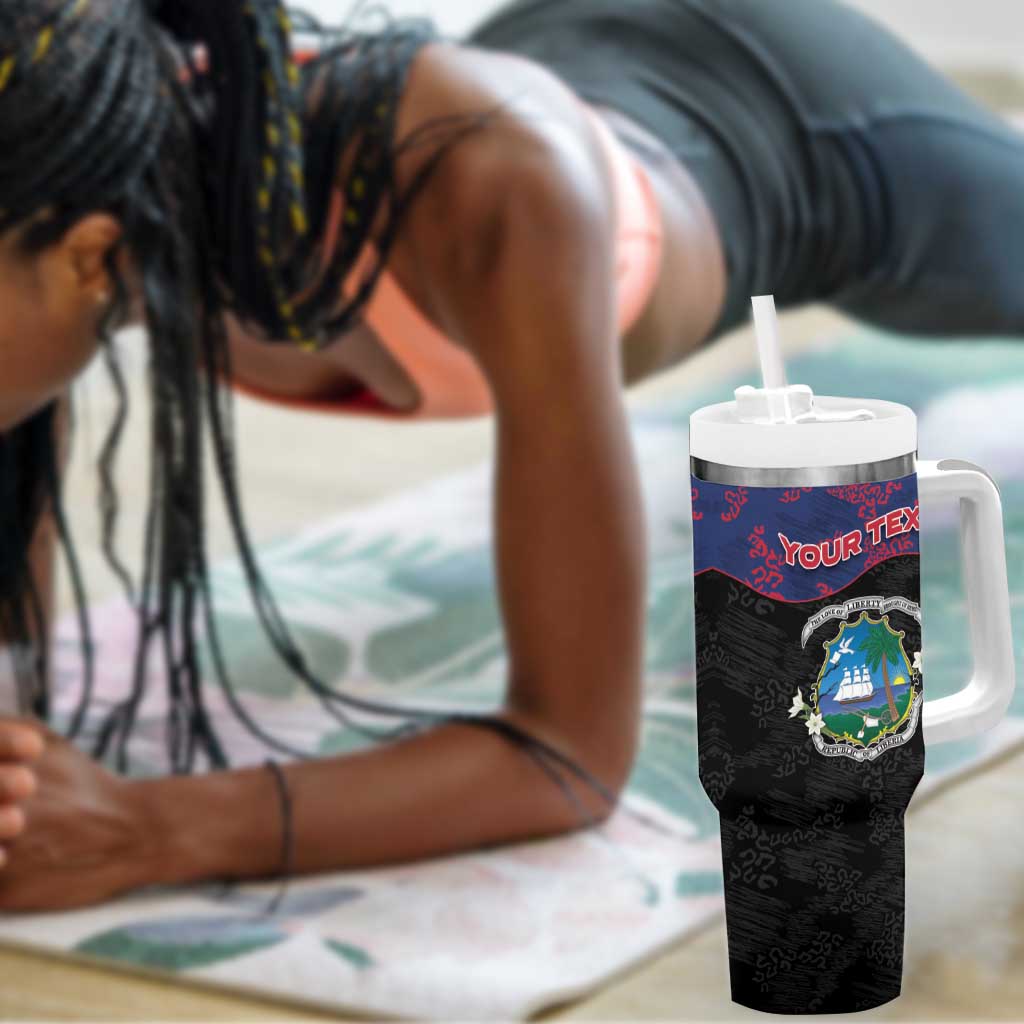 Personalized Liberia Tumbler With Handle Map With Pepper Flowers Scratch Texture