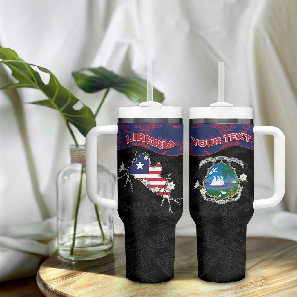 Personalized Liberia Tumbler With Handle Map With Pepper Flowers Scratch Texture