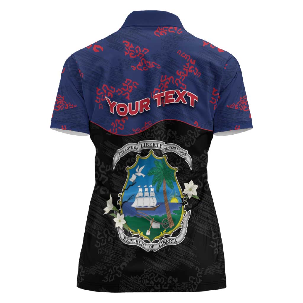 Personalized Liberia Women Polo Shirt Map With Pepper Flowers Scratch Texture