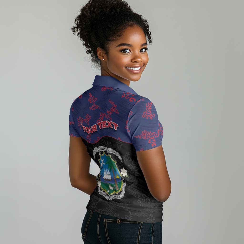 Personalized Liberia Women Polo Shirt Map With Pepper Flowers Scratch Texture