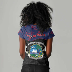 Personalized Liberia Women V-Neck T-Shirt Map With Pepper Flowers Scratch Texture