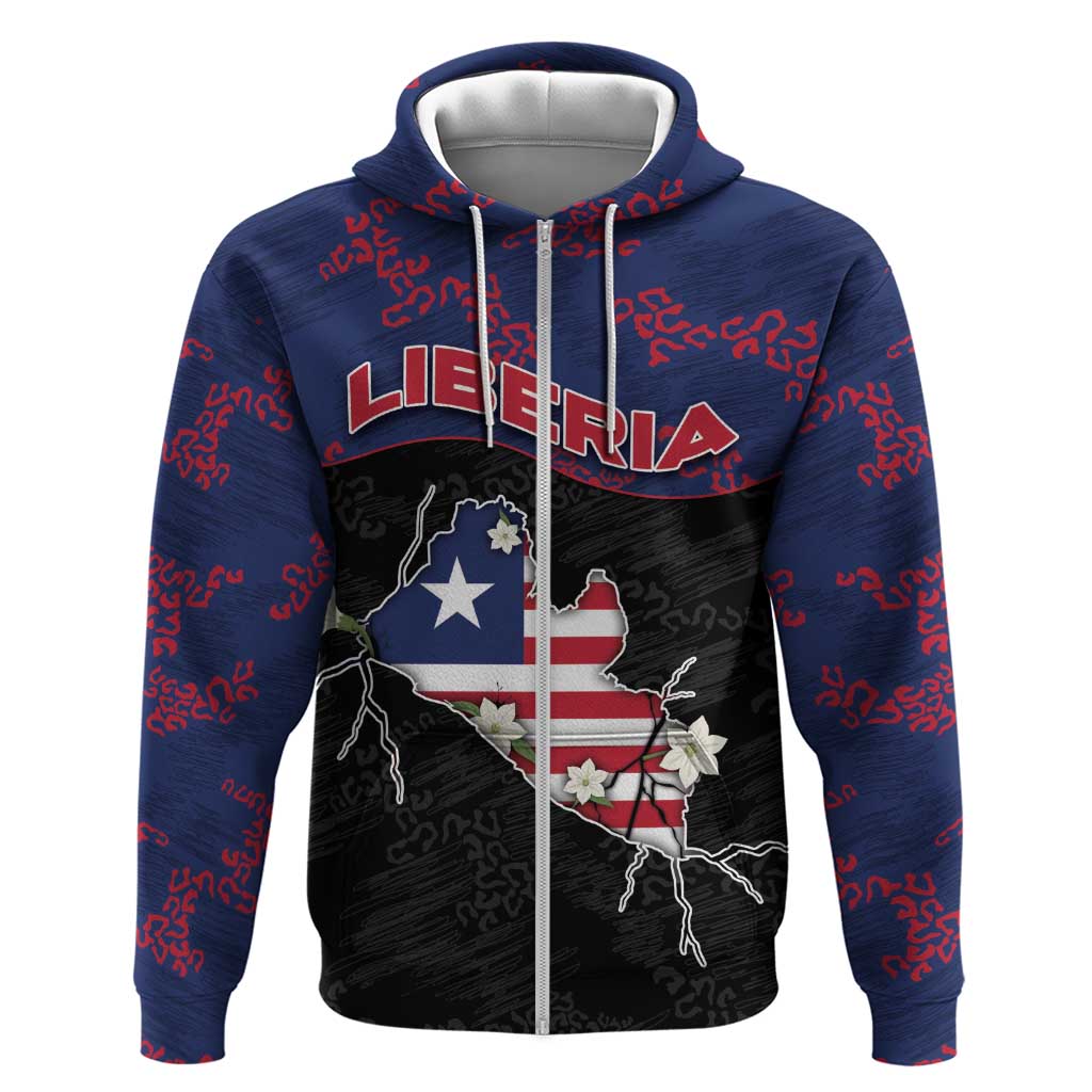 Personalized Liberia Zip Hoodie Map With Pepper Flowers Scratch Texture