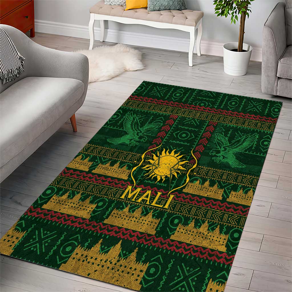 Mali Area Rug Golden Sun And Mosque Patterns Retro Style