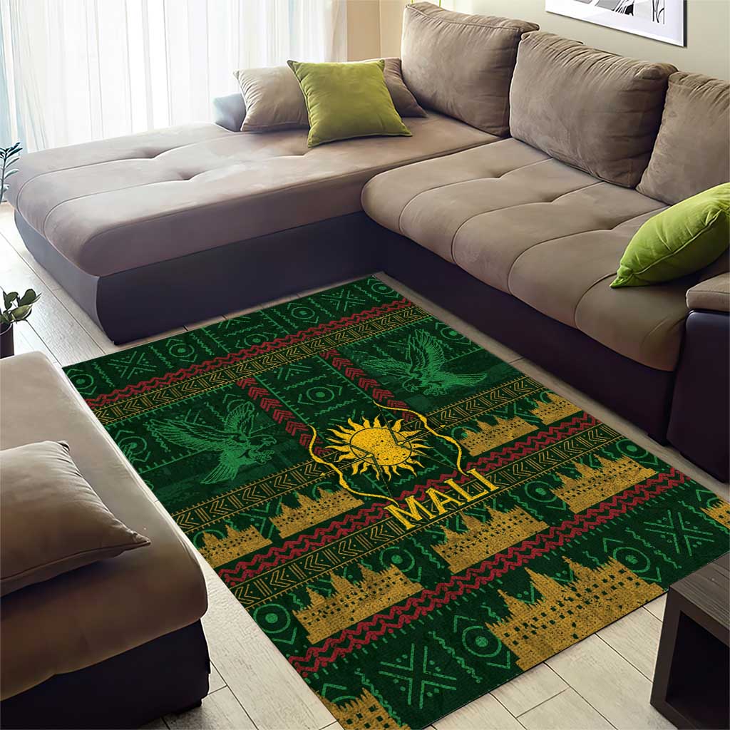 Mali Area Rug Golden Sun And Mosque Patterns Retro Style