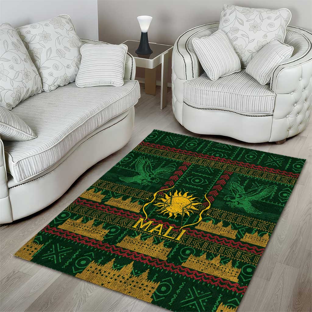 Mali Area Rug Golden Sun And Mosque Patterns Retro Style