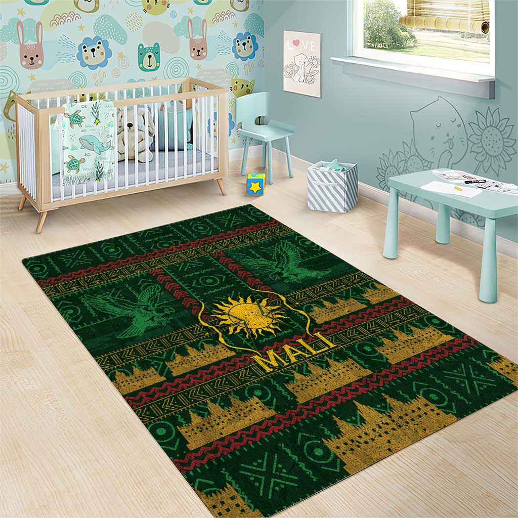 Mali Area Rug Golden Sun And Mosque Patterns Retro Style