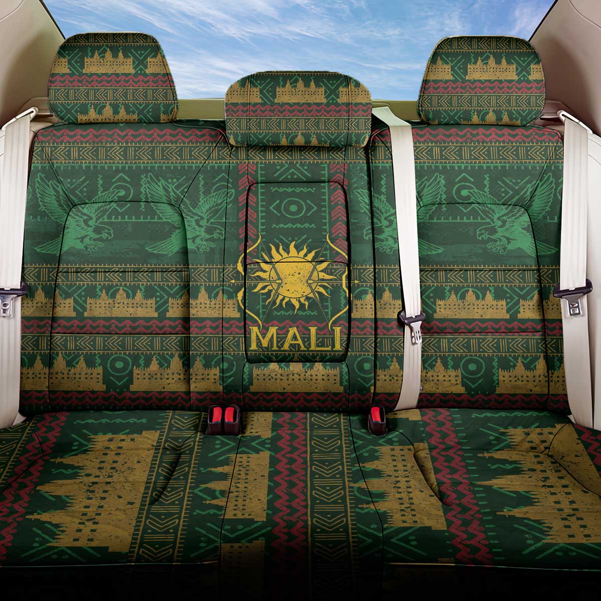 Mali Back Car Seat Cover Golden Sun And Mosque Patterns Retro Style