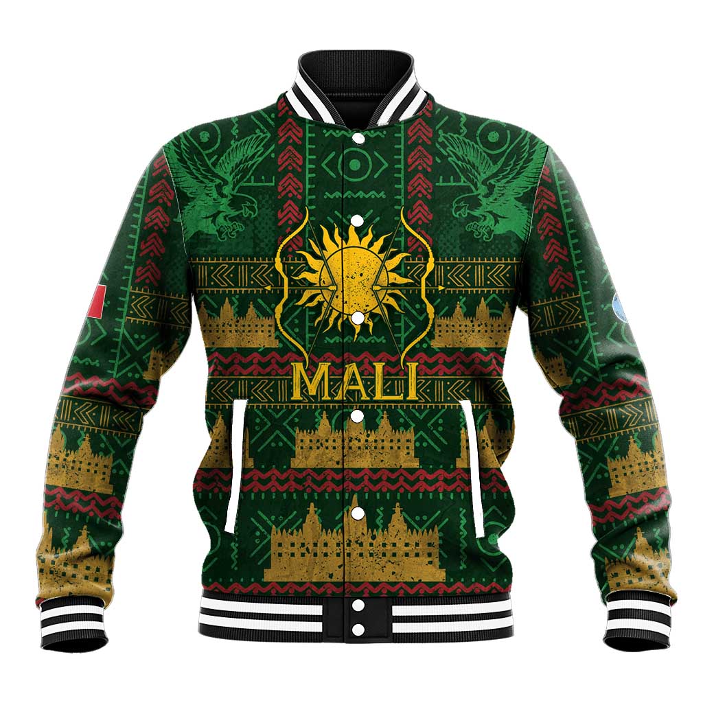 Mali Baseball Jacket Golden Sun And Mosque Patterns Retro Style