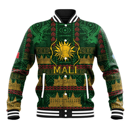 Mali Baseball Jacket Golden Sun And Mosque Patterns Retro Style