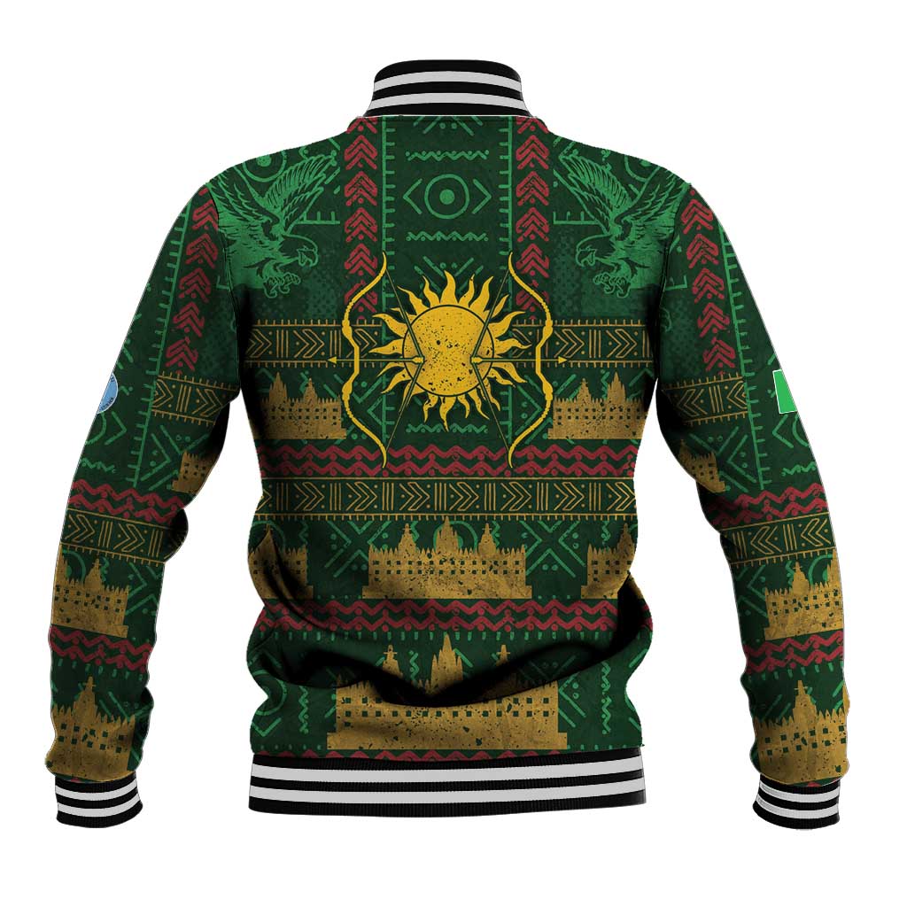 Mali Baseball Jacket Golden Sun And Mosque Patterns Retro Style
