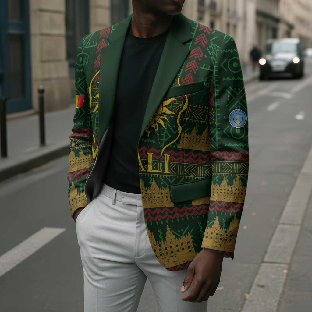 Mali Blazer Golden Sun And Mosque Patterns Retro Style