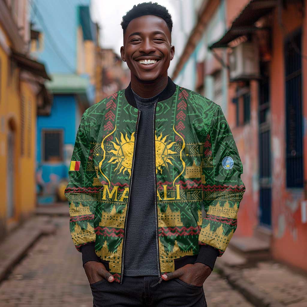 Mali Bomber Jacket Golden Sun And Mosque Patterns Retro Style
