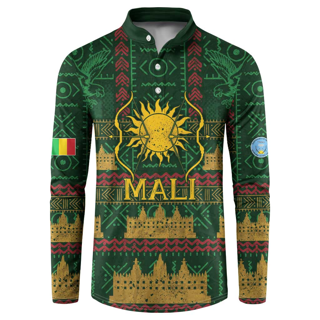 Mali Button Sweatshirt Golden Sun And Mosque Patterns Retro Style