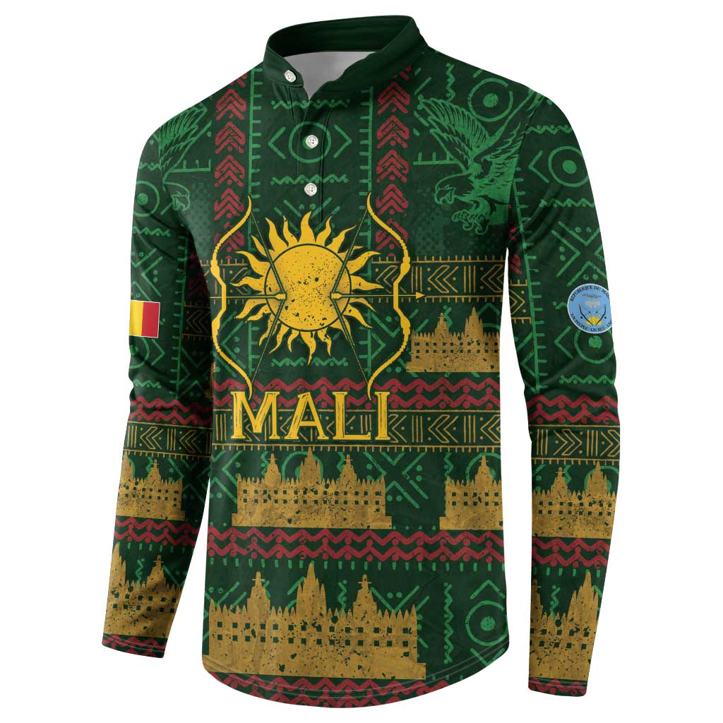 Mali Button Sweatshirt Golden Sun And Mosque Patterns Retro Style
