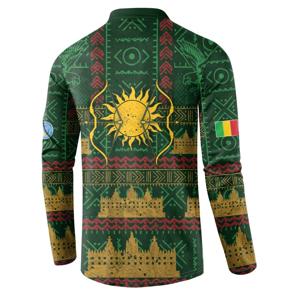 Mali Button Sweatshirt Golden Sun And Mosque Patterns Retro Style