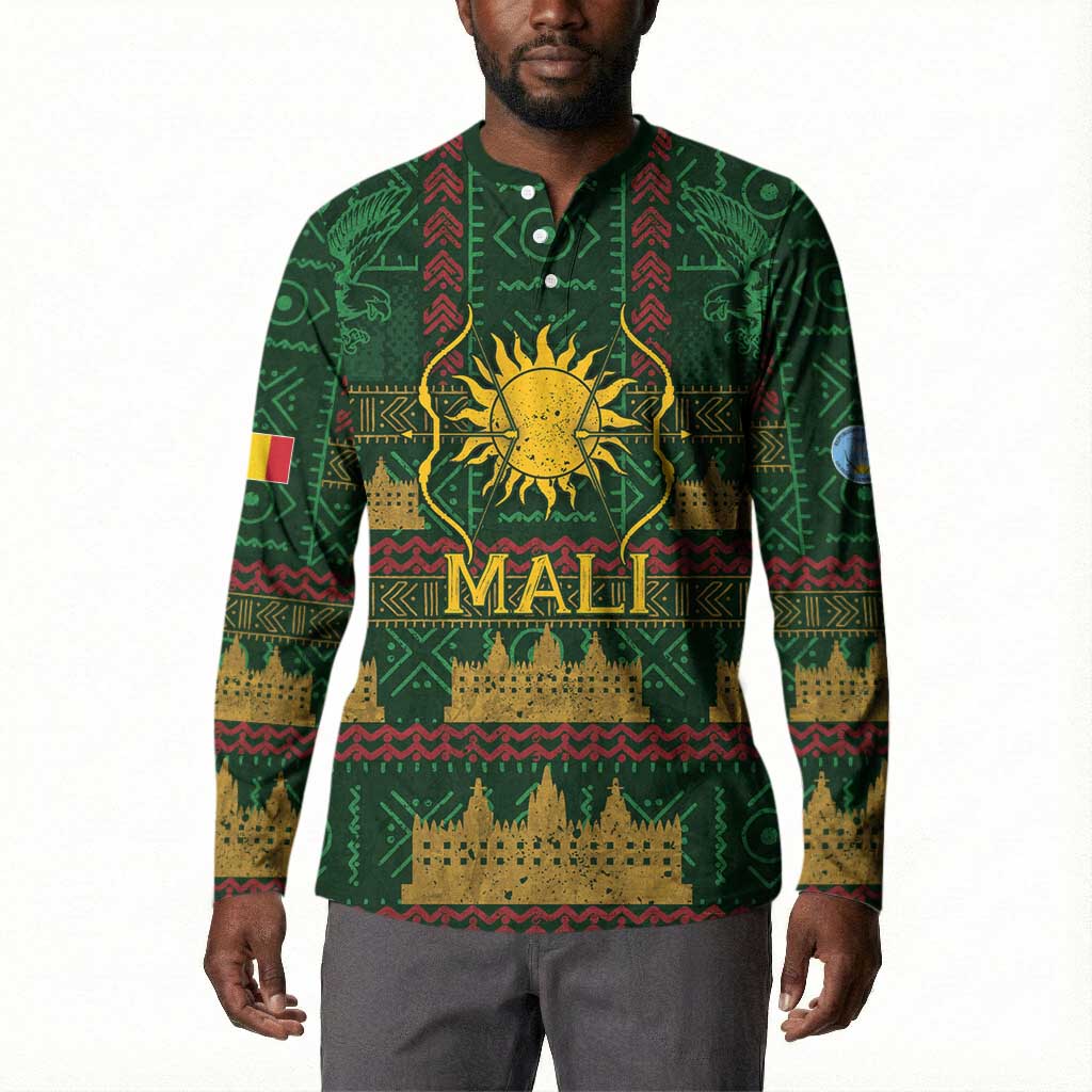 Mali Button Sweatshirt Golden Sun And Mosque Patterns Retro Style