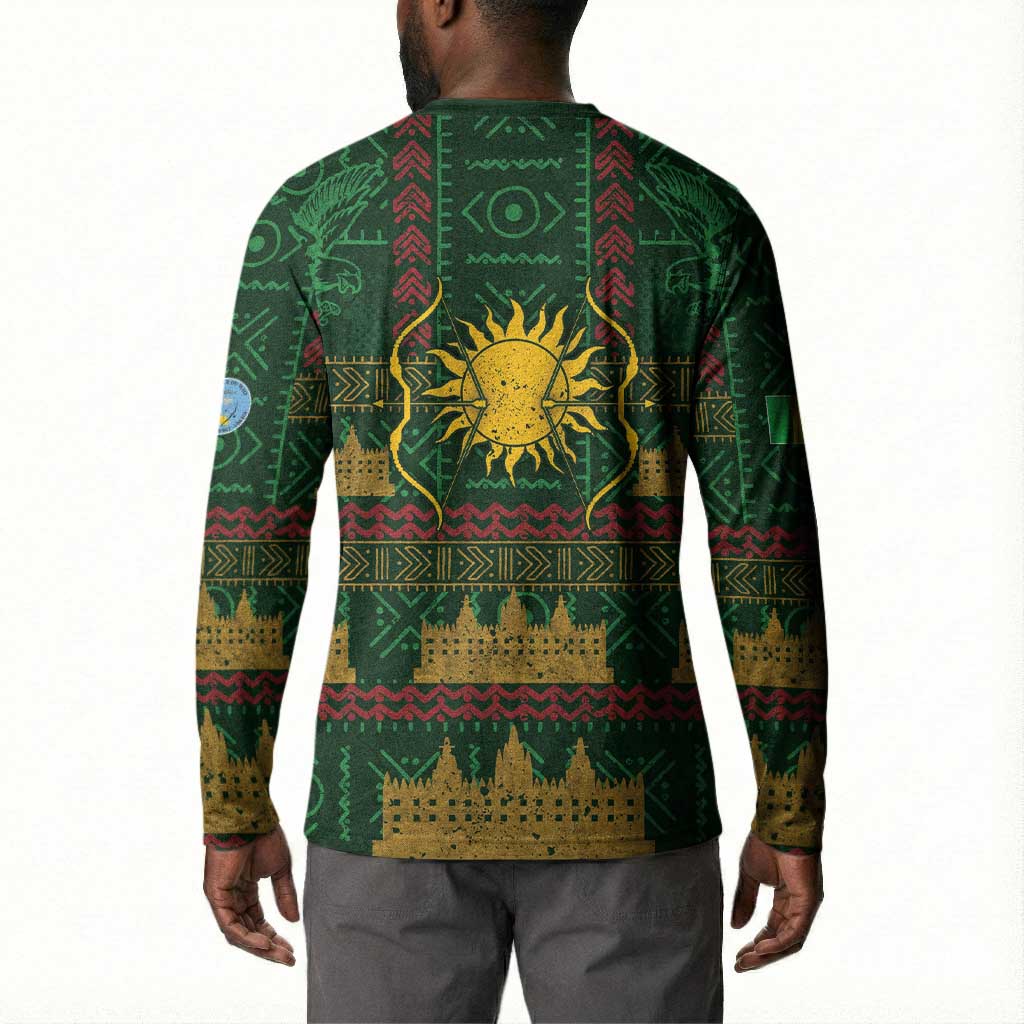 Mali Button Sweatshirt Golden Sun And Mosque Patterns Retro Style