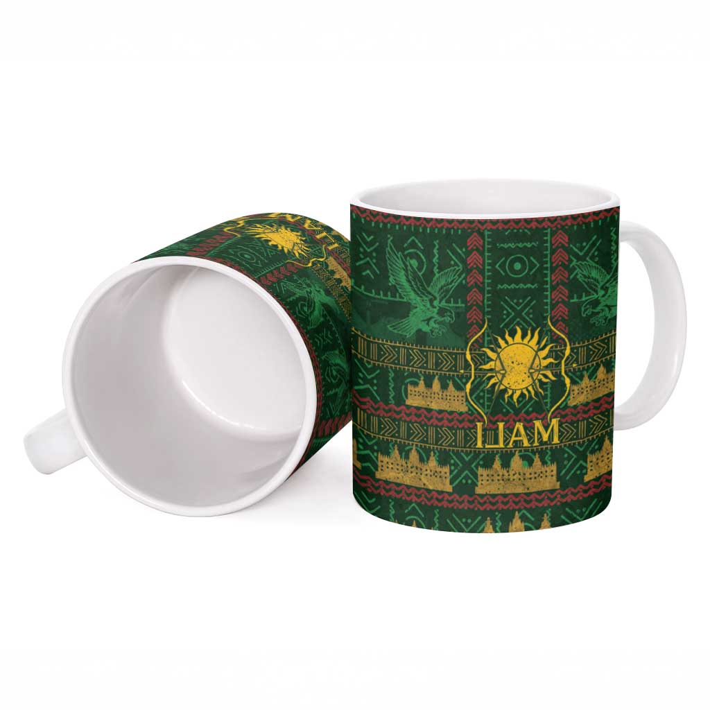 Mali Ceramic Mug Golden Sun And Mosque Patterns Retro Style